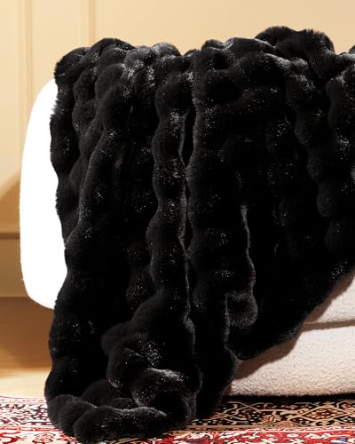 Ultra Soft Cozy Faux Fur Throw Blanket (Black / Twin)
