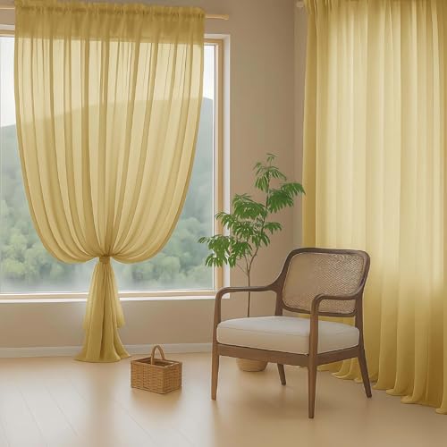 Gold Sheer Curtains for Window 72 inches Long 2 Panels Set (42"W x 72"L (Pack of 2) / Gold)