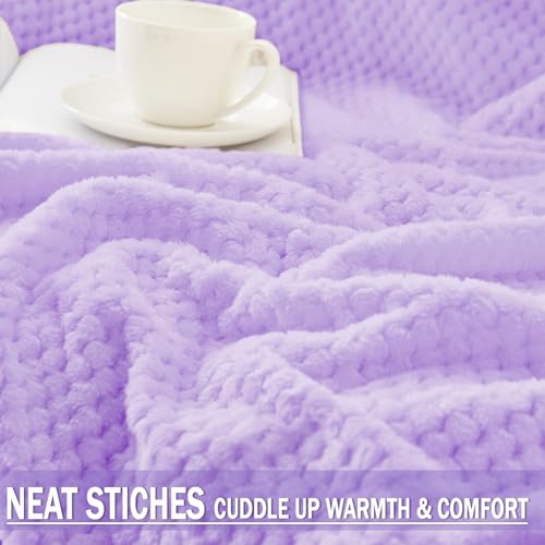 Large Waffle Fleece Throw Blanket for Couch (Light Purple / 50x70 in)