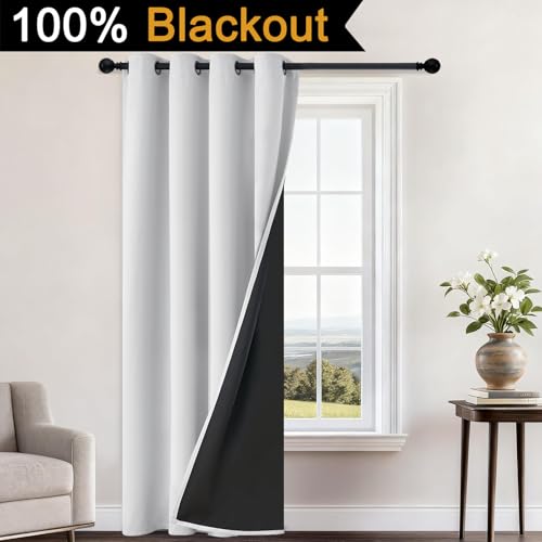 Greyish White Blackout Curtains 96 Inches Long 52" Wide (52"W x 96"L (Pack of 1) / Greyish White)