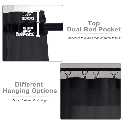 Sheer Black Curtains for Bedroom Living Room 54 Inch Length 2 Panels Set (Black / 42"W x 54"L (Pack of 2))