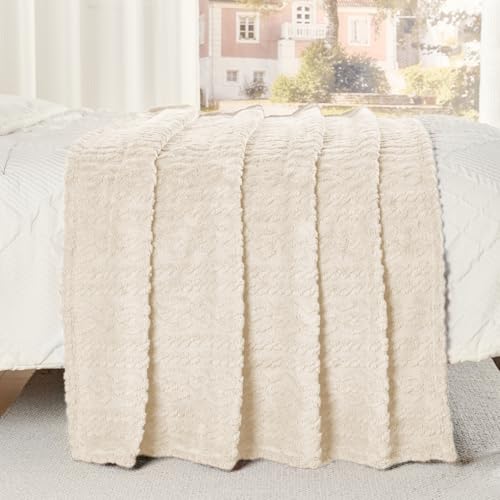 Beige Throw Blanket (Knit Beige / Throw(50x60))