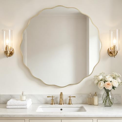 Round Wavy Mirror for Wall Decorative 36 inch (Gold / 36"L x 36"W)