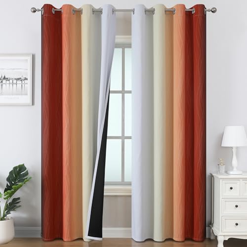 Burnt Orange and Greyish White Ombre Blackout Curtains 52Wx108L Inch Long (Burnt Orange and Greyish White / 52"W x 108"L (Pack of 2))