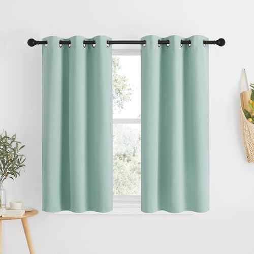 Bedroom Blackout Curtains for Kitchen Window (Aqua Blue / 34"W x 50"L (Pack of 2))