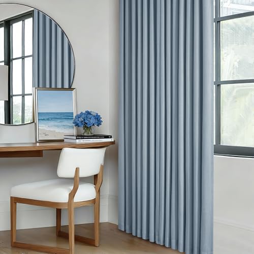 Dusty Blue 100% Blackout Linen 108 Inch Curtains for Bedroom Pinch Pleated (Dusty Blue / 40"W x 108"L (Pack of 2))