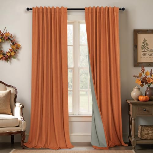Blackout Burnt Orange Curtain for Bedroom 96 Inch Length 2 Panels Back Tab Pocket Room Darkening Privacy Thermal Ochre Dark Orange Black Out Linen Drape for Living Room 52x96 Long Western Decor (Burnt Orange / 52"W x 96"L (Pack of 2))