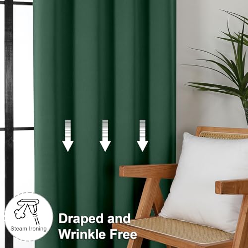 Ava Ever Green Blackout Curtains for Bedroom 63 Inch Length 2 Panels Set (Ever Green / 50"W x 63"L (Pack of 2))