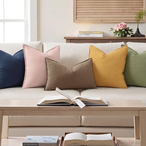 Fall Light Brown Linen Throw Pillow Covers 12x20 Set of 2 (Light Brown / 20" x 12" (Pack of 2))