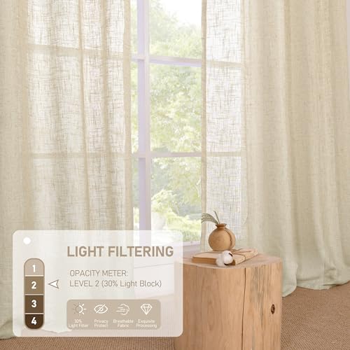 80 Inches Long Natural Linen Curtains for Living Room 2 Panels (34"W x 80"L (Pack of 2) / Linen)