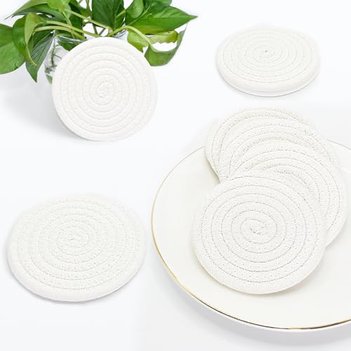 Woven Drink Coasters with Holder (White / 10 Pcs)
