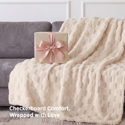 Checkered Soft Cozy Throw Blanket for Couch (07 Cream / Throw (50" X 60"))