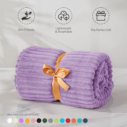 3D Ribbed Lavender Fleece Throw Blanket for Couch (Lavender / Throw(50"x60"))