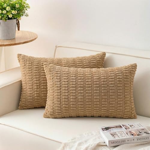 Pack of 2 Corduroy Decorative Throw Pillow Covers 12x20 Inch (Coffee / 20" x 12" (Pack of 2))
