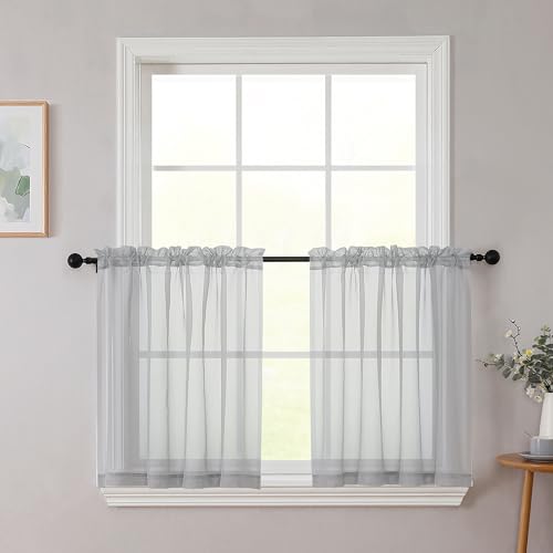 Kitchen Curtains 24 Inch Length Tier 2 Pieces (Light Grey / 42"W x 24"L (Pack of 2))