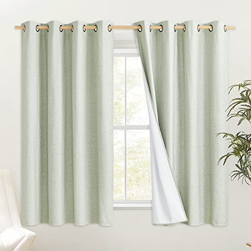 Sage Green 100% Blackout Short Curtains 68 inches Lenghth Burg for Kitchen (52"W x 68"L (Pack of 2) / Sage Green)