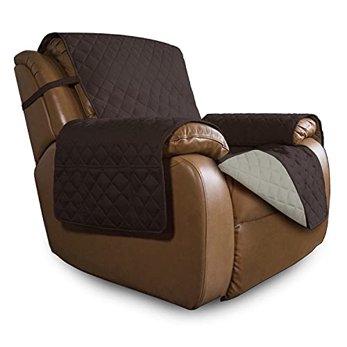 Oversized Recliner Cover Reversible Couch Cover Sofa Cover for Living Room Water Resistant Furniture Protector with Elastic Straps for Pets (Chocolate/Beige / Large Recliner)