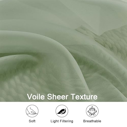 Sheer Curtains 84 Inches Long 2 Panels Set (Sage Green / 59"W x 84"L (Pack of 2))