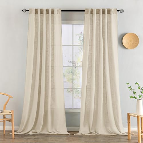 Linen Curtains 52x108 Inch Length 2 Panels for Bedroom Living Room (Linen / 52"W x 108"L (Pack of 2))