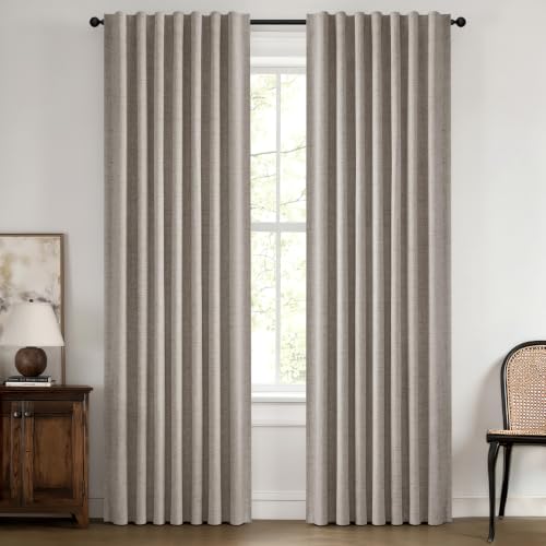100% Blackout Linen Curtains for Bedroom 42 x 63 Inch Greige 2 Panel (Greige / 42"W x 63"L (Pack of 2))