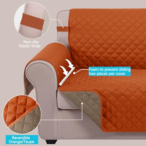 Loveseat Sofa Cover for 2 Cushion Couch (Orange/Taupe / 45''loveseat-small)