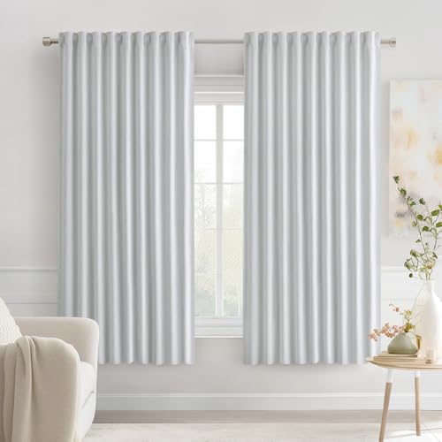 Greyish White Back Tab Blackout Curtains 52x63 Inches Long 2 Panels (Greyish White / 52"W x 63"L (Pack of 2))