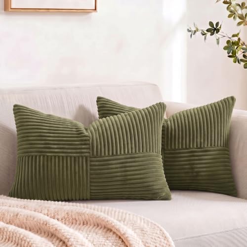 2 Packs Olive Green Lumbar Decorative Throw Pillow Covers 16x32 Inch for Living Room Couch Bed (Olive Green / 32" x 16" (Pack of 2))