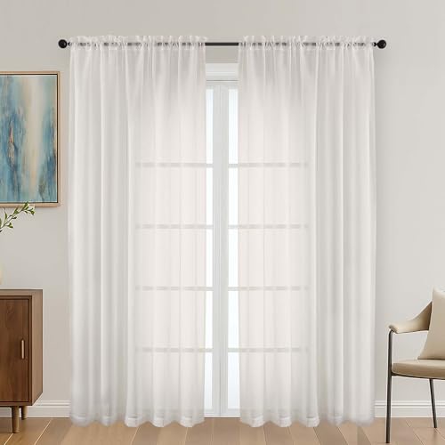 Ivory Sheer Curtains 72 Inches Long 2 Panels Set (Ivory / 59"W x 72"L (Pack of 2))