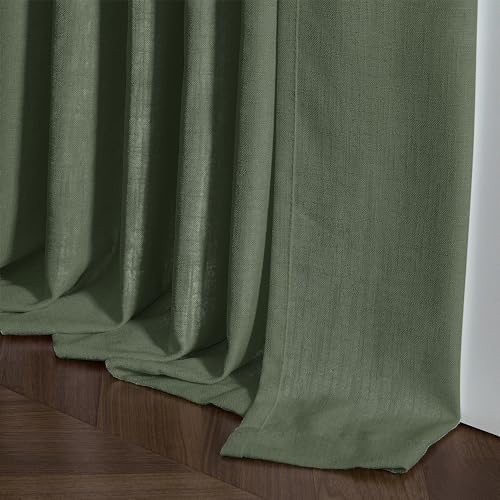 Olive Green Linen Pinch Pleated Light Filtering Curtains 84 Inches Long (Olive Green / 40"W x 84"L (Pack of 2))