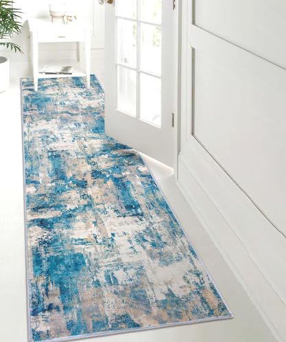 Modern Abstract Rug Runner (Turquoise/Beige/Grey/Yellow / 2' x 8' (Runner))