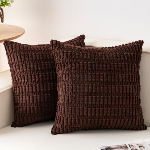Pack of 2 Corduroy Decorative Throw Pillow Covers 22x22 Inch (Dark Brown / 22" x 22" (Pack of 2))