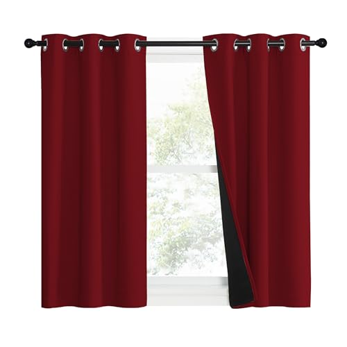 100% Blackout Curtains with Black Liner Backing (Burgundy Red / 37"W x 50"L (Pack of 2))