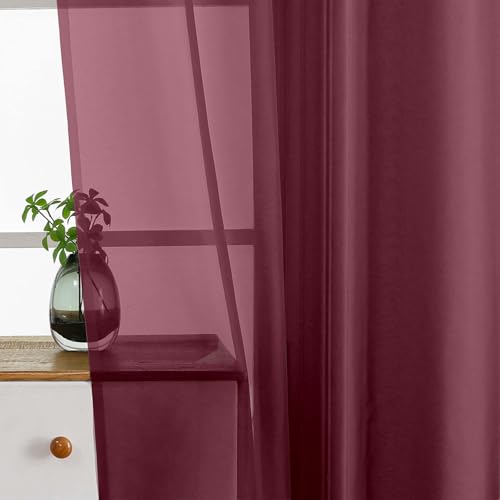 Burgundy Window Sheer Curtains 54 inch Length (42"W x 54"L (Pack of 2) / Burgundy)