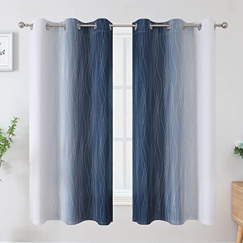 Navy Blue and Greyish White Blackout Curtains for Living Room 63 Inch Long (Navy Blue and Greyish White / 42"W x 63"L (Pack of 2))