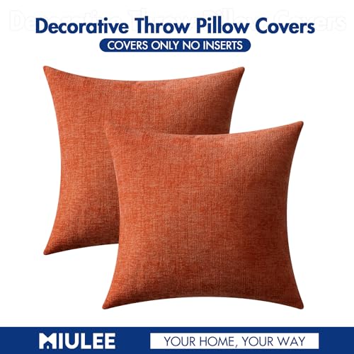 Soft Chenille Fall Throw Pillow Covers Rust 20x20 Inch Pack of 2 (20" x 20" (Pack of 2) / Rust)