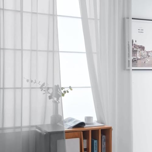 Basic Rod Pocket Sheer Voile Window Curtain Panels Silver Grey 1 Pair 2 Panels 52 Width 45 Inch Long for Kitchen Bedroom Children Living Room Yard（Silver Grey (Silver Grey / 52"W x 45"L (Pack of 2))