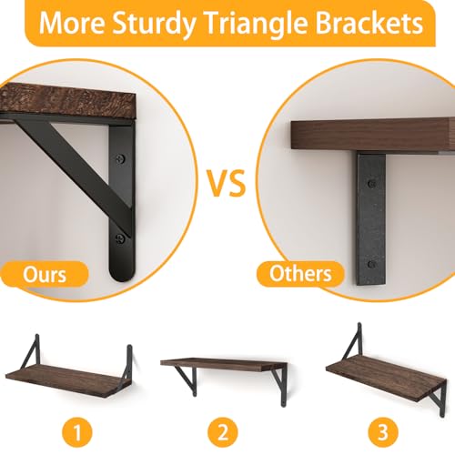 4 Different Sizes Floating Shelves for Wall Decor (Brown / 16 inches)