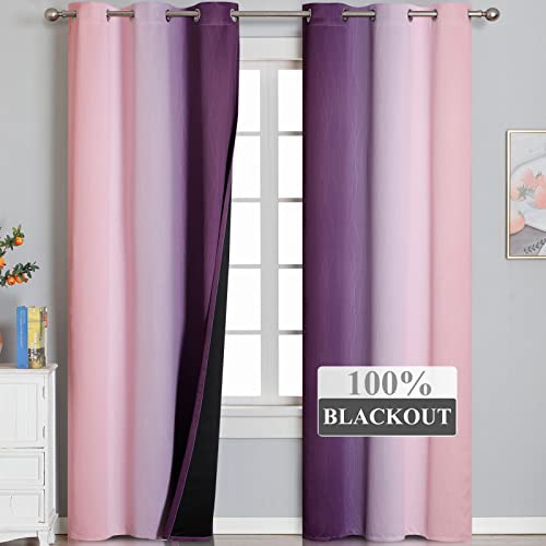 Pink and Purple Ombre Blackout Curtains for Girls Bedroom 84 Inches Long (Pink and Purple / 42"W x 84"L (Pack of 2))