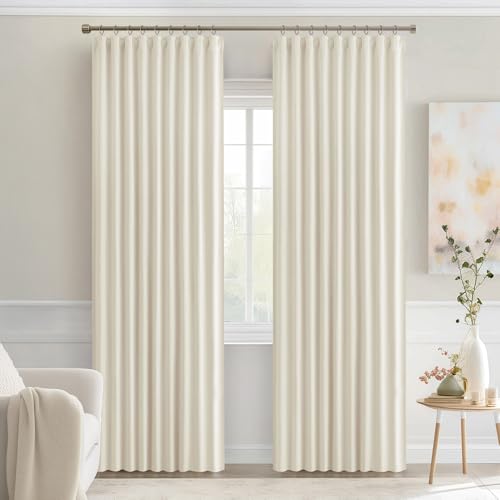 Beige White Back Tab Blackout Curtains 52x90 Inch Long 2 Panels Set (Beige White / 52"W x 90"L (Pack of 2))