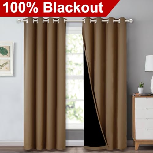 100% Blackout Window Curtain Panels (Gold Brown / 52"W x 84"L (Pack of 2))