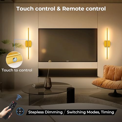 Rechargeable Wall Light Detachable 360°Rotate Wireless Dimmable 4 Pack (Gold-Square Base / 4 Pack)