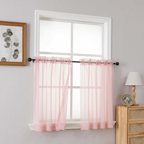 Blush Pink Small Sheer Curtains 2 Panels Set (42"W x 36"L (Pack of 2) / Blush Pink)