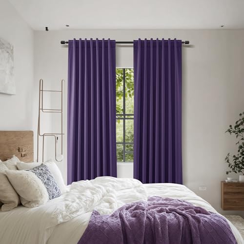 New Purple 100% Blackout Linen Curtains 96 Inch Length 2 Panels Set for Living Room Bedroom Back Tab (New Purple / 52"W x 96"L (Pack of 2))