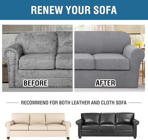 4 Piece Stretch Sofa Covers for 3 Cushion Couch Covers for Living Room Furniture Slipcovers (Large Plus / Dove)
