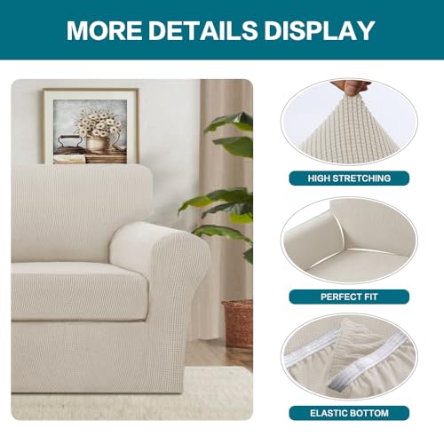 2 Piece Chair Covers Armchair Slipcovers for Living Room Armchair Sofa Cover with Individual Cushion Covers Feature Jacquard Fabric (Armchair (1 Cushion) / Island Fossi)