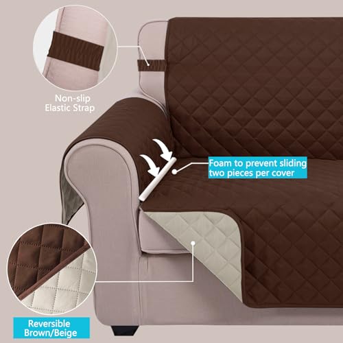 Reversible Recliner Chair Covers (Brown/Beige / 28''recliner-oversized)