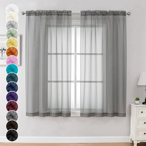 Sheer Curtains 63 Inch Length 2 Panels (Charcoal Grey / 42"W x 63"L (Pack of 2))