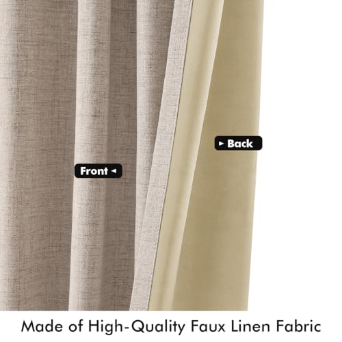 100% Blackout Linen Curtains for Bedroom 42 x 90 Inch Beige 2 Panels (Beige / 42"W x 90"L (Pack of 2))