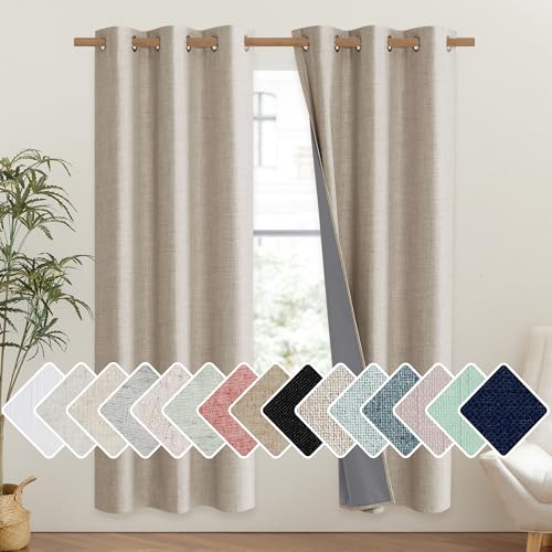 Oatmeal Vintage Open Linen Weave Flax Thermal Curtains (42"W x 72"L (Pack of 2) / Oatmeal)