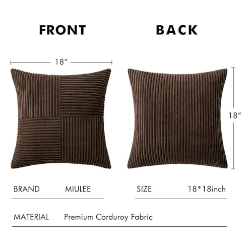 Dark Brown Decorative Throw Pillow Covers for Couch 18x18 Inch (Dark Brown / 18" x 18" (Pack of 2))